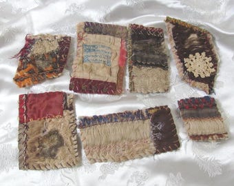 Beautiful Antique Silk Crazy Quilt Square // Your Choice - Brooch Lapel Pin or Magnet or Pendant // 19th Century Hand Stitched Circa 1885