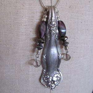 Necklace Antique Ornate Silver Plate Silverware Pendant Sterling Chain Necklace 02A image 2