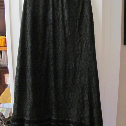 Antique Victorian Black shops Lace over Taffeta Silk Mourning Skirt Long Circa late 1800's