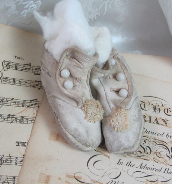 Antique Baby Infant Shoes Boots Booties Leather W… - image 1