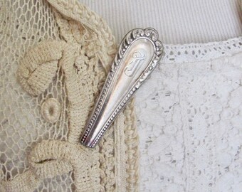 Unique Silver Neck Tie Bar Clip Scarf Sweater Clip Vintage Antique Silverware Monogrammed J - 2.5" or 60mm // Many to choose from!!!