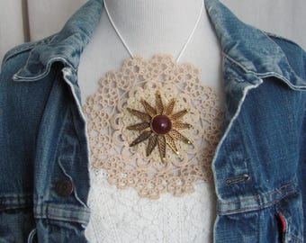 Beautiful Doily Lace Lapel Pin Brooch & Necklace // Antique Textile Assemblage Handmade OOAK Reuse Recycle Rescue // Many more in my shop!
