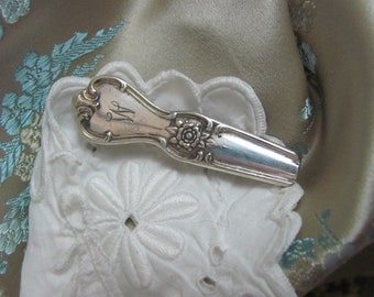 Silver Mono W Lapel Pin Scarf Pin Brooch Silverware Spoon Handle Monogram Initial - Many to choose from in my shop!!!