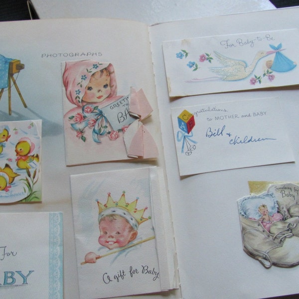 Vintage Baby Record First Years Scrap Book and Announcement Greeting Cards Circa 1950's