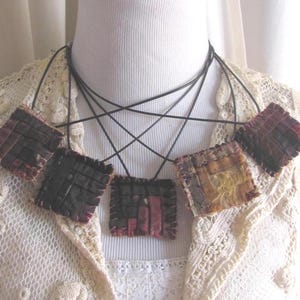 Beautiful Antique Silk Crazy Quilt Square Necklace Choker // Dated 1885 Early Century Hand Stitched 100+ years 19th Century // Your choice