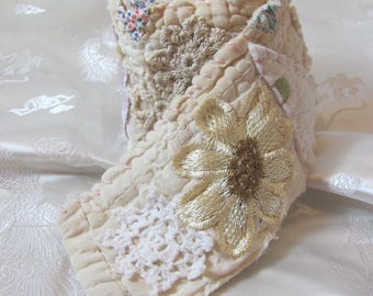 Snippet Roll Made from Antique Quilt & Doilies // Hand Stitched // Junk Journal Assemblage 28" x 3"