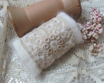 Antique Lace Cuff Bracelet Beautifully Handmade OOAK // Assemblage Embellished Fabric Textile Lace Buttons