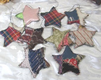 Star Ornament Antique Crazy Quilt Early Century // Christmas Tree Decor Knob Hanger Handmade Hand Stitched Victorian
