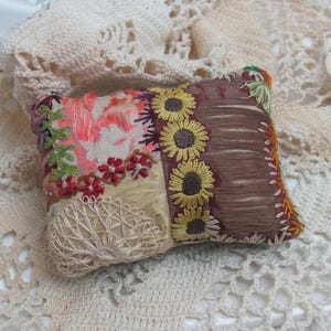 Antique Crazy Quilt 19th Century Embroidered Silk Velvet 1800's // Pin Cushion Home Decor Mini Pillow - More to choose from in my shop