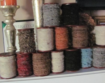 Large Antique Industrial Textile Mill Spool Wrapped with Natural Yarn Weaving Fibers - Your Choice of how many // For Home Decor Use Display
