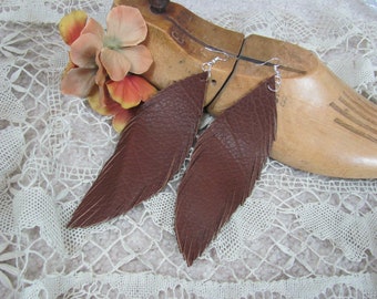 Beautiful Dark Brown Leather Suede Feather Earrings - Many others to choose from in my shops