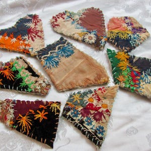 Beautiful Antique Silk Crazy Quilt Heart // Choose ONE - Brooch Lapel Pin or Magnet or Pendant or Sew on Patch // 19th Century Hand Stitched