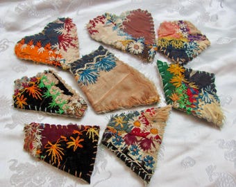 Beautiful Antique Silk Crazy Quilt Heart // Choose ONE - Brooch Lapel Pin or Magnet or Pendant or Sew on Patch // 19th Century Hand Stitched