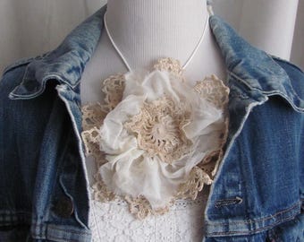 Beautiful Doily Lace Lapel Pin Brooch & Necklace // Antique Textile Assemblage Handmade OOAK Reuse Recycle Rescue // Many more in my shop!