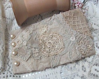 Antique Lace Cuff Bracelet Beautifully Handmade OOAK // Assemblage Embellished Fabric Textile Laces