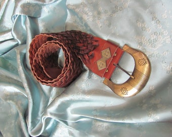 Cabi // Braided Brown Wide Leather Buckle Belt // Ladies One  display picture 1