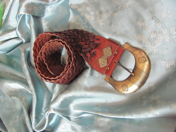 Cabi // Braided Brown Wide Leather Buckle Belt // Ladies One  display picture 1