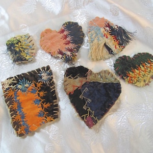 Beautiful Antique Silk Crazy Quilt Heart // Choose ONE - Brooch Lapel Pin or Refrigerator Magnet or Pendant // 19th Century Hand Stitched