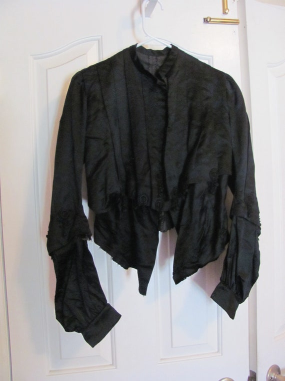 Antique Victorian Black Silk Mourning Jacket Coat Blo… - Gem