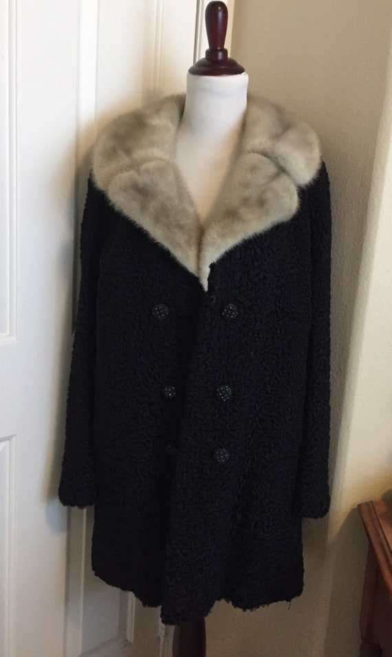 Beautiful Black Persian Lamb Fur Brown Mink Collar