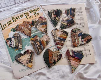 Beautiful Antique Silk Crazy Quilt Heart // Choose ONE - Brooch Lapel Pin or Refrigerator Magnet or Pendant // 19th Century Hand Stitched