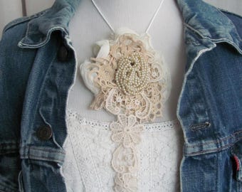 Beautiful Doily Lace Lapel Pin Brooch & Necklace // Antique Textile Assemblage Handmade OOAK Reuse Recycle Rescue // Many more in my shop!