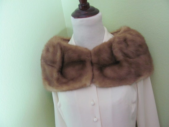 Antique Brown Real Mink Fur Scarf Wrap Shawl Cape… - image 1