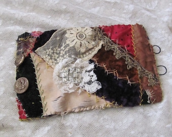 Antique Silk Crazy Quilt Cuff Bracelet Beautifully Handmade OOAK // Assemblage Embellished Fabric Textile Buttons