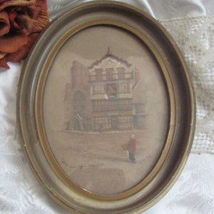 Clyde Cole Print // Beautiful Vintage Oval Framed Glass Wood 7&quot; x 9&quot; //Mol&#39;s Coffee House - Exeter // England English Historical Landmarks