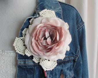 Beautiful Doily Flower Lapel Pin Brooch & Necklace // Antique Textile Assemblage Handmade OOAK Reuse Recycle Rescue // Many more in my shop!