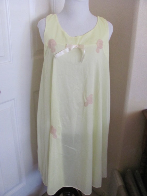 Nightgown Vintage Ladies Yellow Silky Lingerie Pa… - image 1