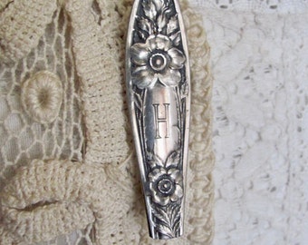 Silver Mono H Lapel Pin Scarf Pin Brooch Silverware Spoon Handle Monogram Initial - Many to choose from in my shop!!!