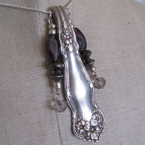 Necklace Antique Ornate Silver Plate Silverware Pendant Sterling Chain Necklace 02A image 3