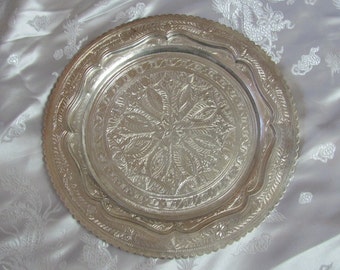 Beautiful Silver Plated Handmade Etched Engraved Carved Plate Platter 9.5"