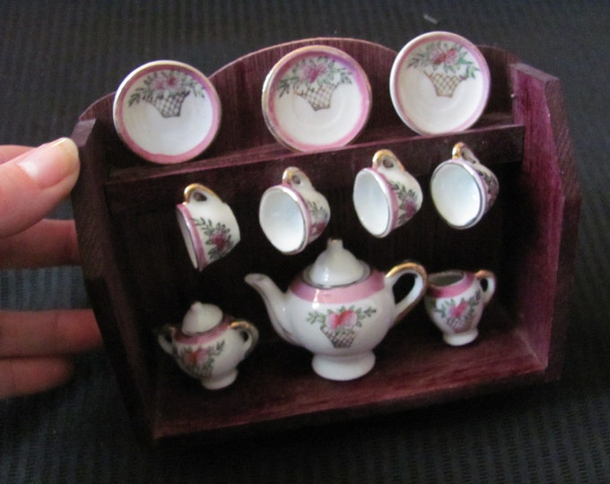 Miniature Wooden Wall Cabinet Tea Set Display for Doll House - Etsy