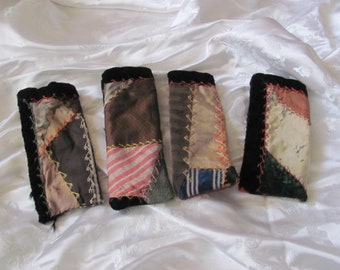 Mooie antieke zijden Crazy Quilt brillenkoker etui//uw keuze//vroege of 19e-eeuwse hand gestikt