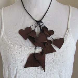 Beautiful Brown Leather Hearts Choker Necklace Adjustable - Much more leather jewelery to choose from in my shops!