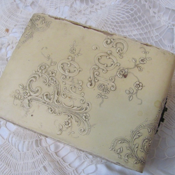 Antique Celluloid Hinged Box for Photographs // Vintage Trinket Jewelry Embossed Victorian