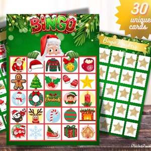 30 Weihnachtsbingokarten | Einzigartiges und lebendiges Design Enthält 2 Call-Out-Karten und 5 Bingo-Marker | Perfekt für Weihnachtsfeiern oder Geschenke