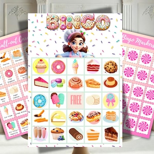 30 Süße Leckereien Bingo Spielkarten | Leckeres Dessert Spiel Spaß für Groß und Klein | Perfekt für Geburtstage oder Partys | Backen | Druckbar