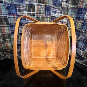 Vintage Longaberger Cake Pie Wood Basket with Swing Handles 12x12x6 Storage Easter Gift Basket Farmhouse Country Decor (Protector included)