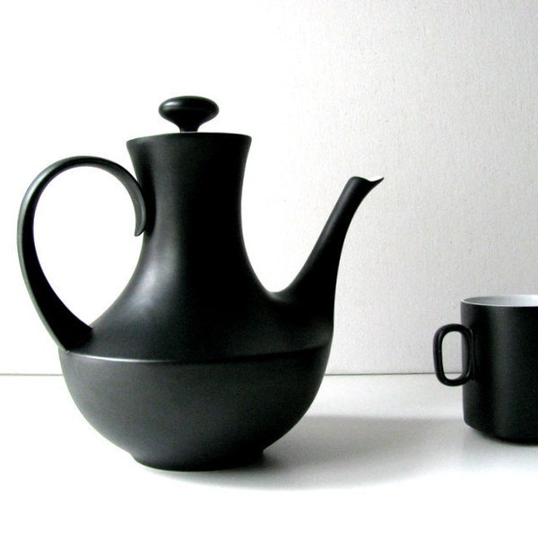 Vintage Mid Century Block China Black & White Mini Coffee-Teapot from Spain
