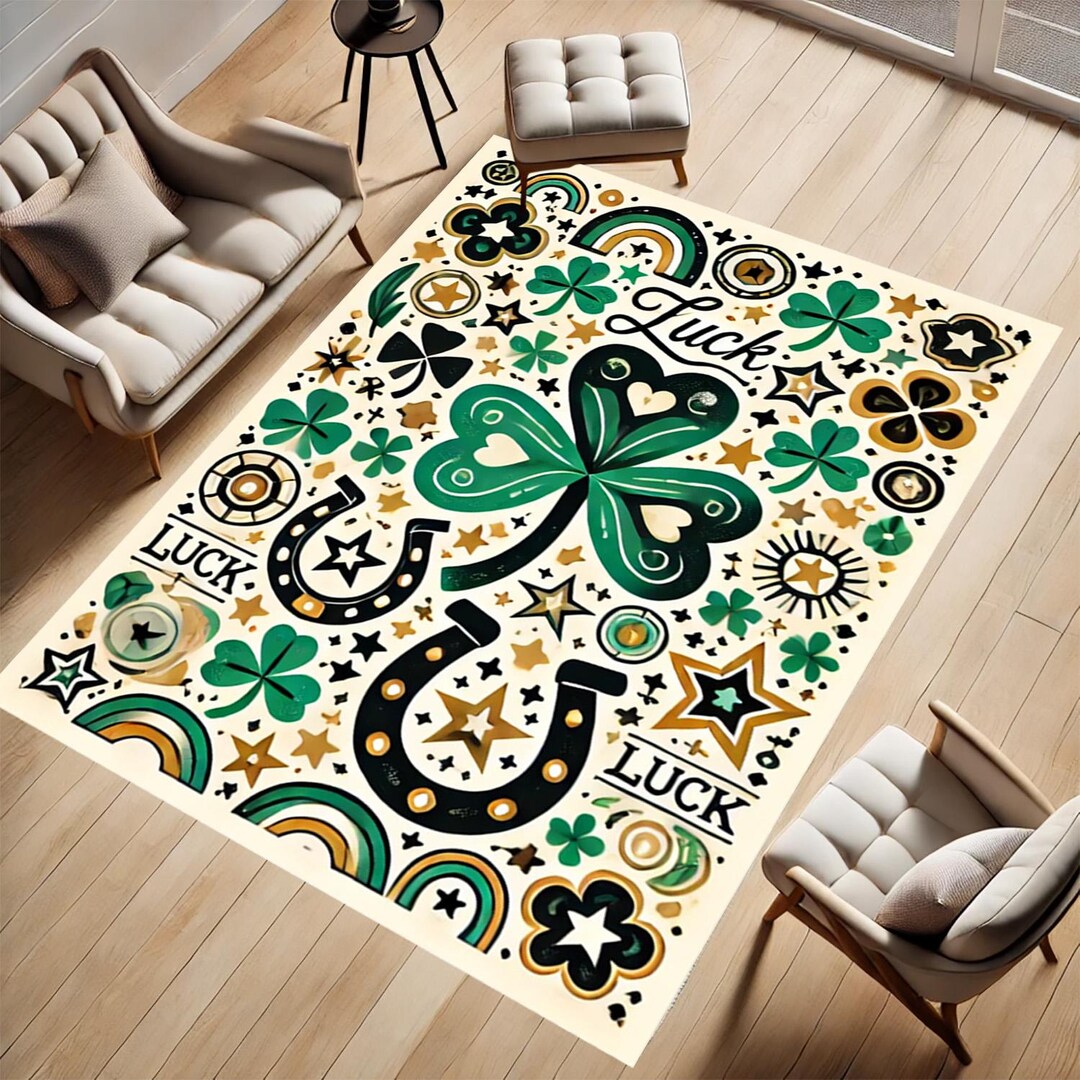 Lucky Charm Rug: Horseshoe, Clover, Stars - Non Slip Custom Rug - Etsy