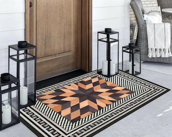 Parquet Design Welcome Doormat Set| Personalized Entry Rugs| Indoor Outdoor Non-Slip Mat | Washable Housewarming Funny Gift| Layered Doormat