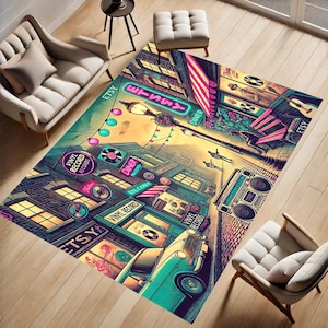 Hip Hop Music Rug: Street Rhythm, Cassette Player, Non-Slip