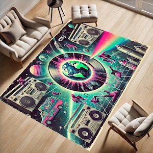 Hip Hop Music Rug: Non-Slip Street Rhythm Design