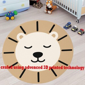 Löwen Gesicht Runde 3D gedruckte Kinder Teppich, weiche 3D gedruckte Kindergarten Matte, Tiergesicht Teppich, niedliches Baby Zimmer Dekor, waschbare rutschfeste Spielmatte,