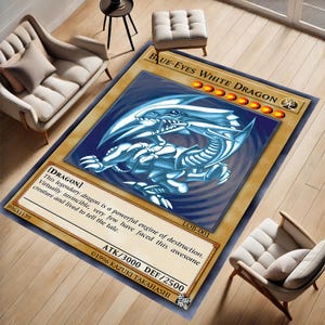 Alfombra para habitación de niños, alfombra con diseño de dragón, alfombra con diseño de cartas de juego, dragón de ojos azules, juego retro, alfombra para habitación de niños, alfombra para habitación de adolescentes, sala de juegos, antideslizante, regalo
