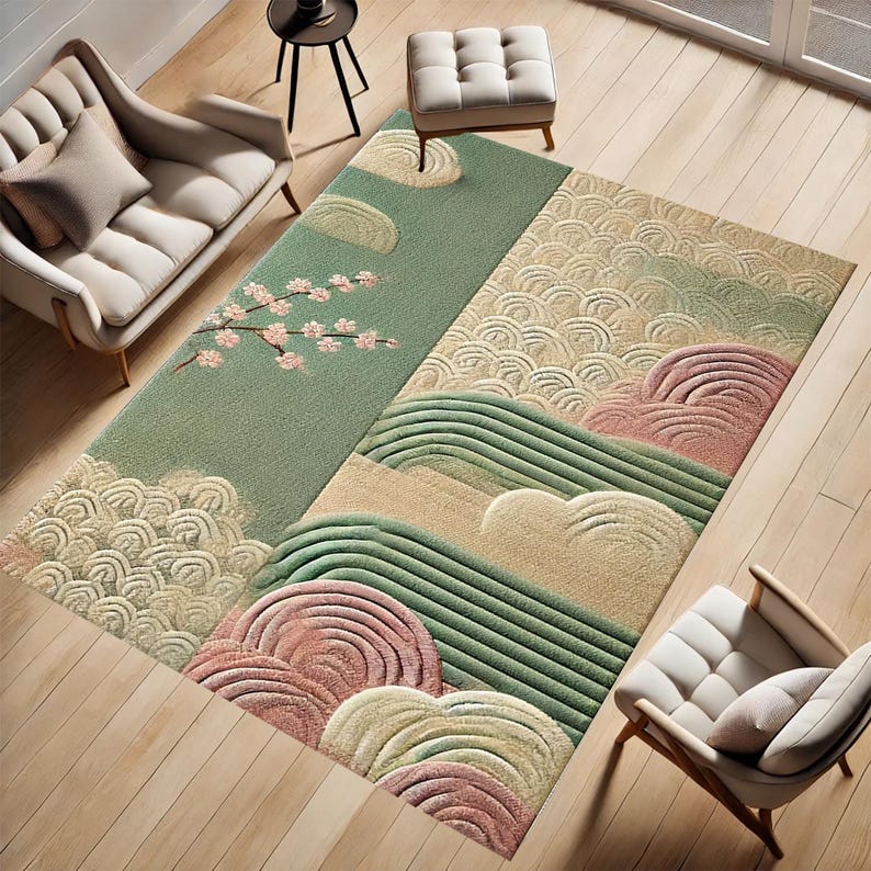 Soft Colours, Cloud Patterned, Green, Flowers Rug, Pink, Beige, Amazing ...