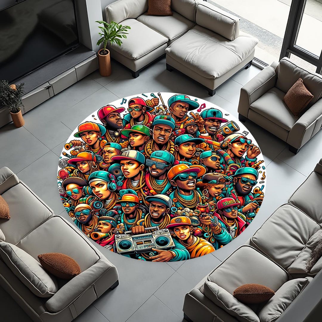 Hip Hop Rug Round Rug, Young Room Rug, Music Rug, Hip Hop Rug, Street Rhythm Rug ...